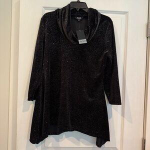 SLIM FACTOR By INVESTMENTS Black Sparkle Glitter Tunic Top SZ M NWT